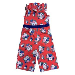 Janie & Jack Coral Floral Print Sleeveless Jumpsuit Girls 2T
